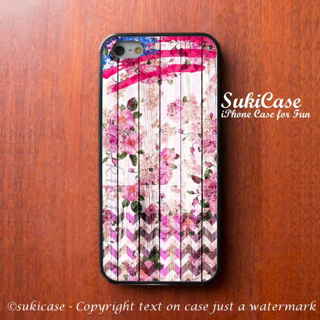 Iphone 5 Case America Flag Flower Wood Chevron Pink Girly Iphone 5s Case Iphone Case Iphone 4 Samsung S4 S3 Cover Iphone 5c Iphone 4s Cover