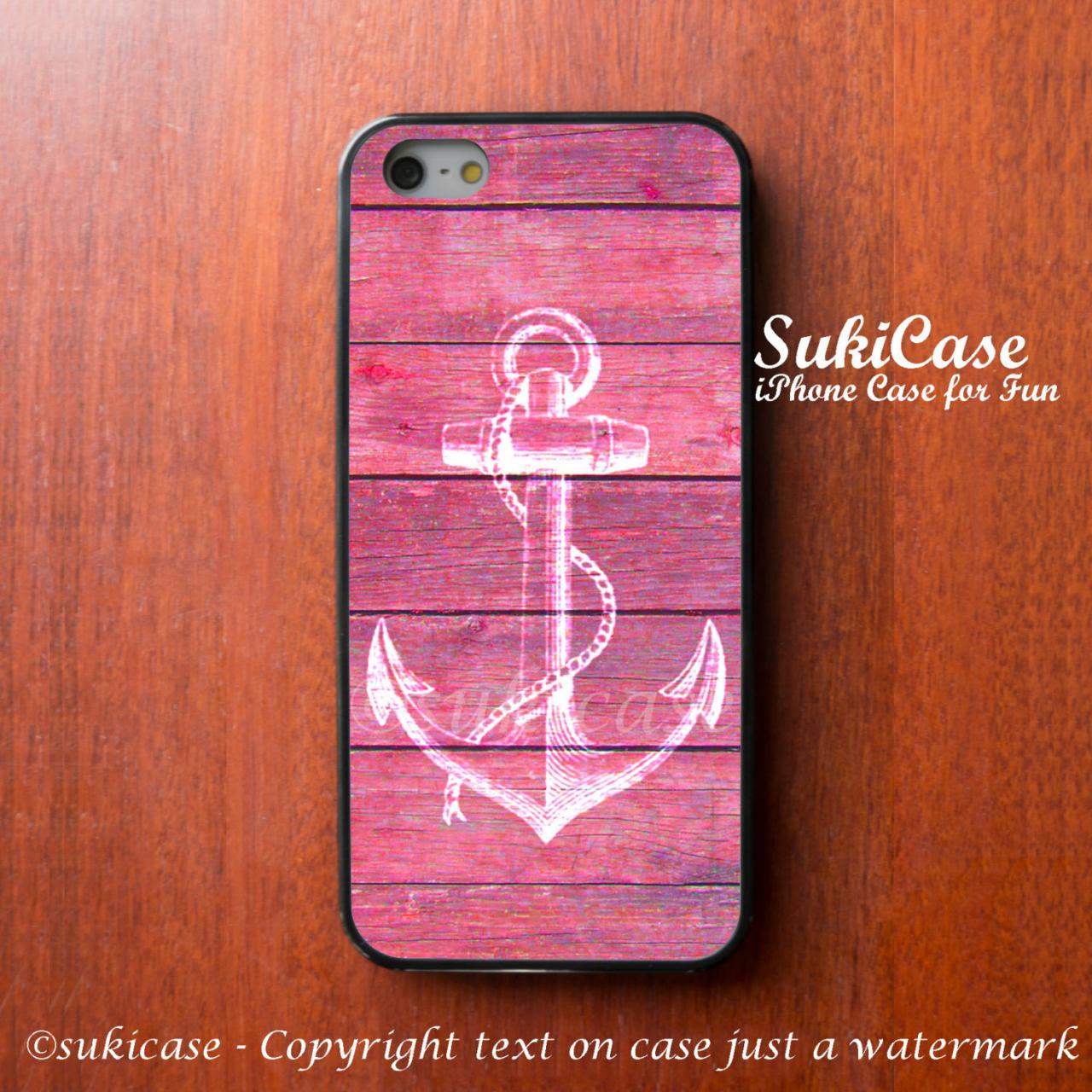 Iphone 5s Case White Anchor Girly Pink Wood Pattern Fashion Iphone Case Iphone 5 Case Iphone 4 Case Samsung S3 S4 Cover Iphone 5c Iphone 4s