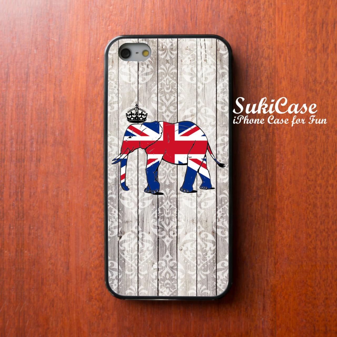 Iphone 5s Case British Elephant On Vintage Wood Pattern Iphone Case Iphone 5 Case Samsung Galaxy S4 S3 Cover Iphone 5c Iphone 4s Iphone 4